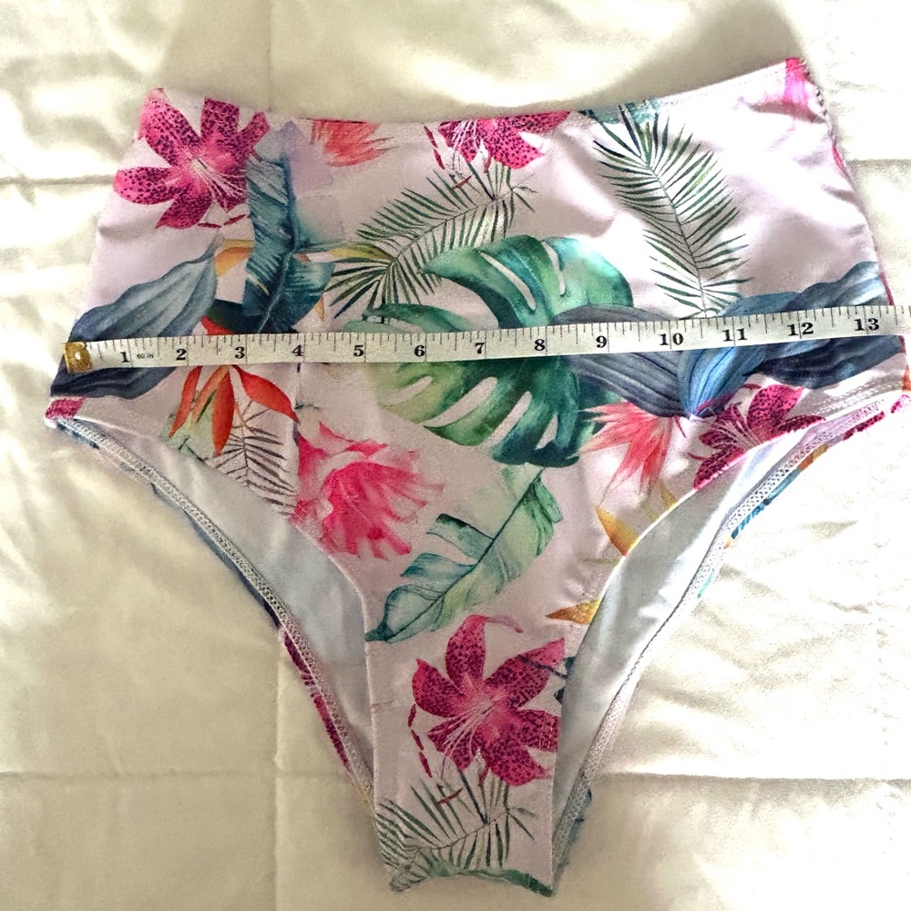 NWT 2 Piece Tropical Swim Suit High waisted Bikini Floral Palm - Picture 11 of 12